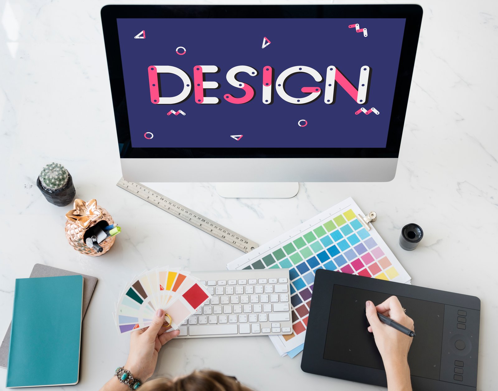 Creative graphic design workspace